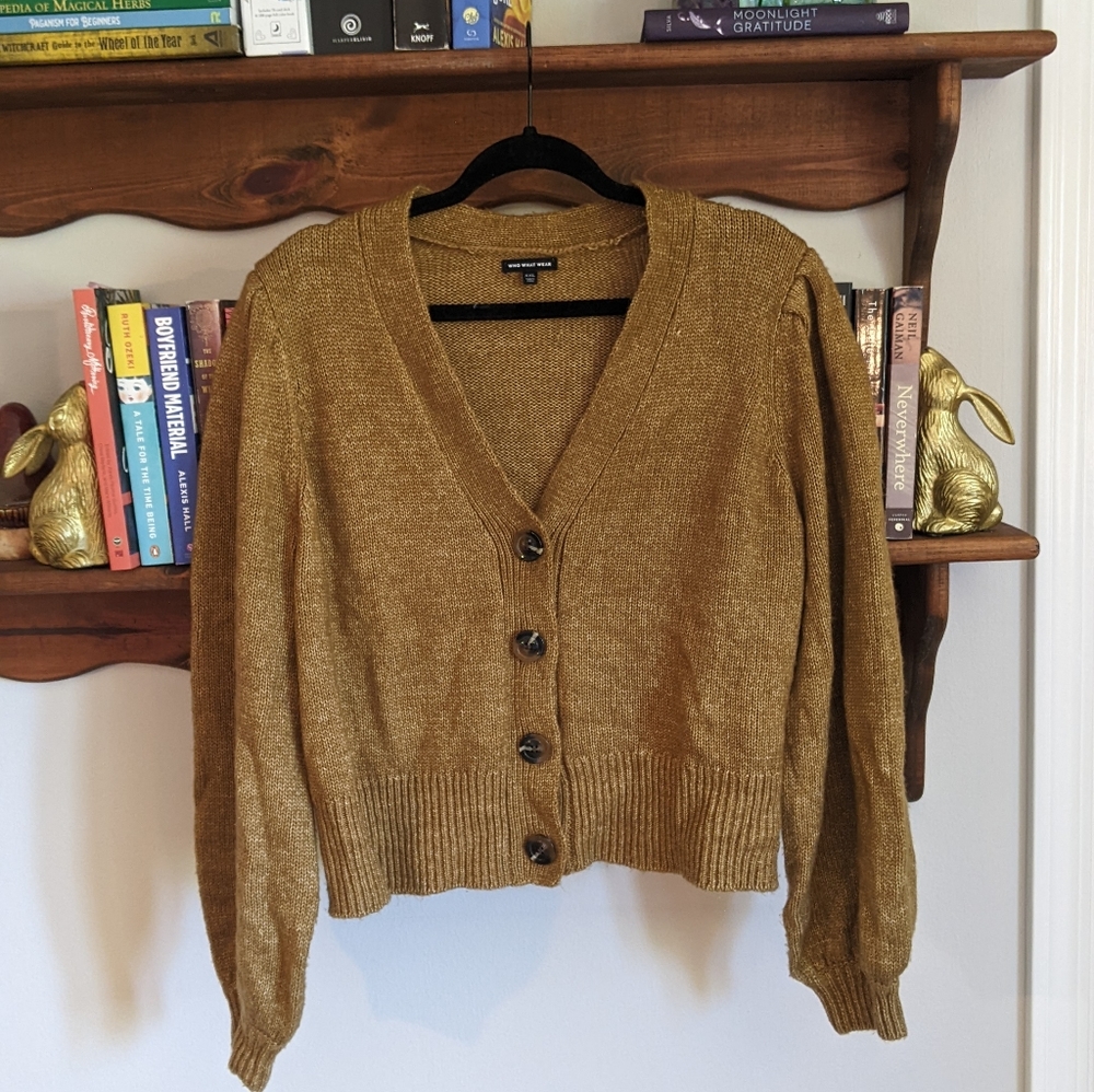 Dark Mustard Cropped Puff Sleeve Sweater